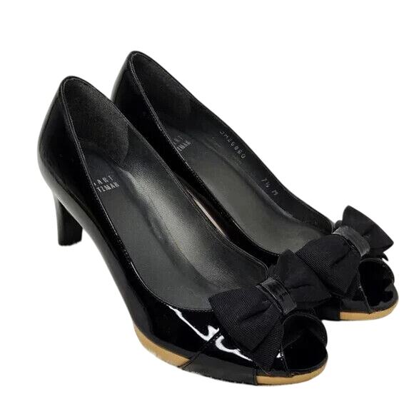 Black patent leather Stuart Weitzman Peep Toe Pumps sz 7.5 - Picture 1 of 7